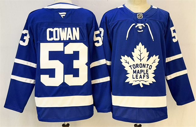 Men's Blue Toronto Maple Leafs #53 Easton Cowan 2026 Stitched Hockey Jersey